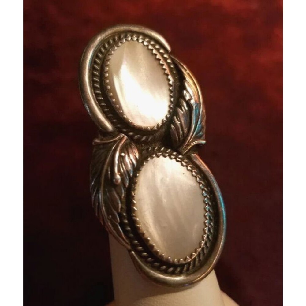 Vintage Sterling Silver Huge Ring, Artisan Made, Mother of Pearl, Navajo Jewelry